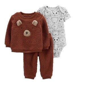 Carter's Baby 3-Piece Sherpa Bear Outfit Brown with Gray Snap Bodysuit Sz 6 mo